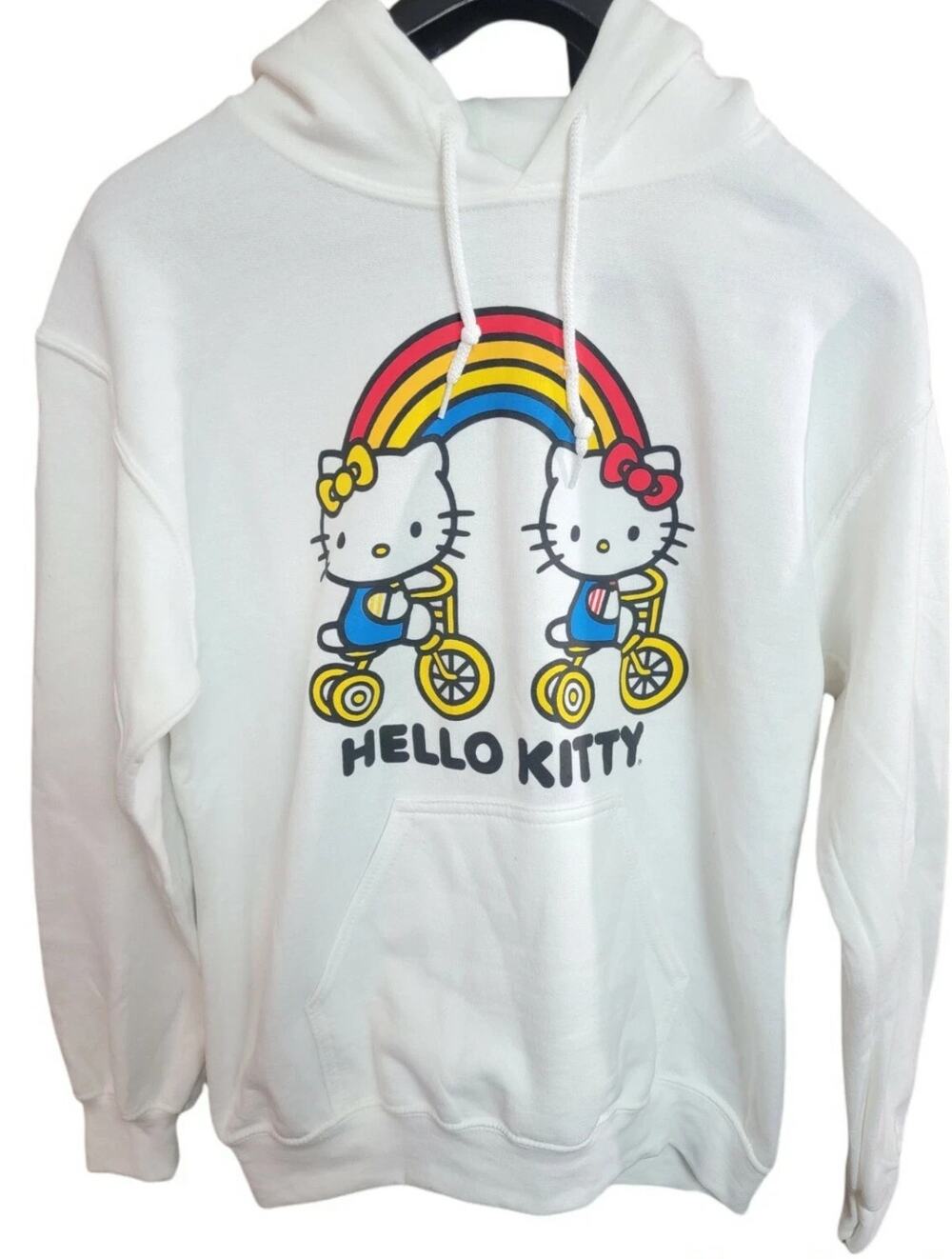 Sanrio Hello Kitty Mimmy Rainbow Tricycle Fleece White Graphic Hoodie Medium New